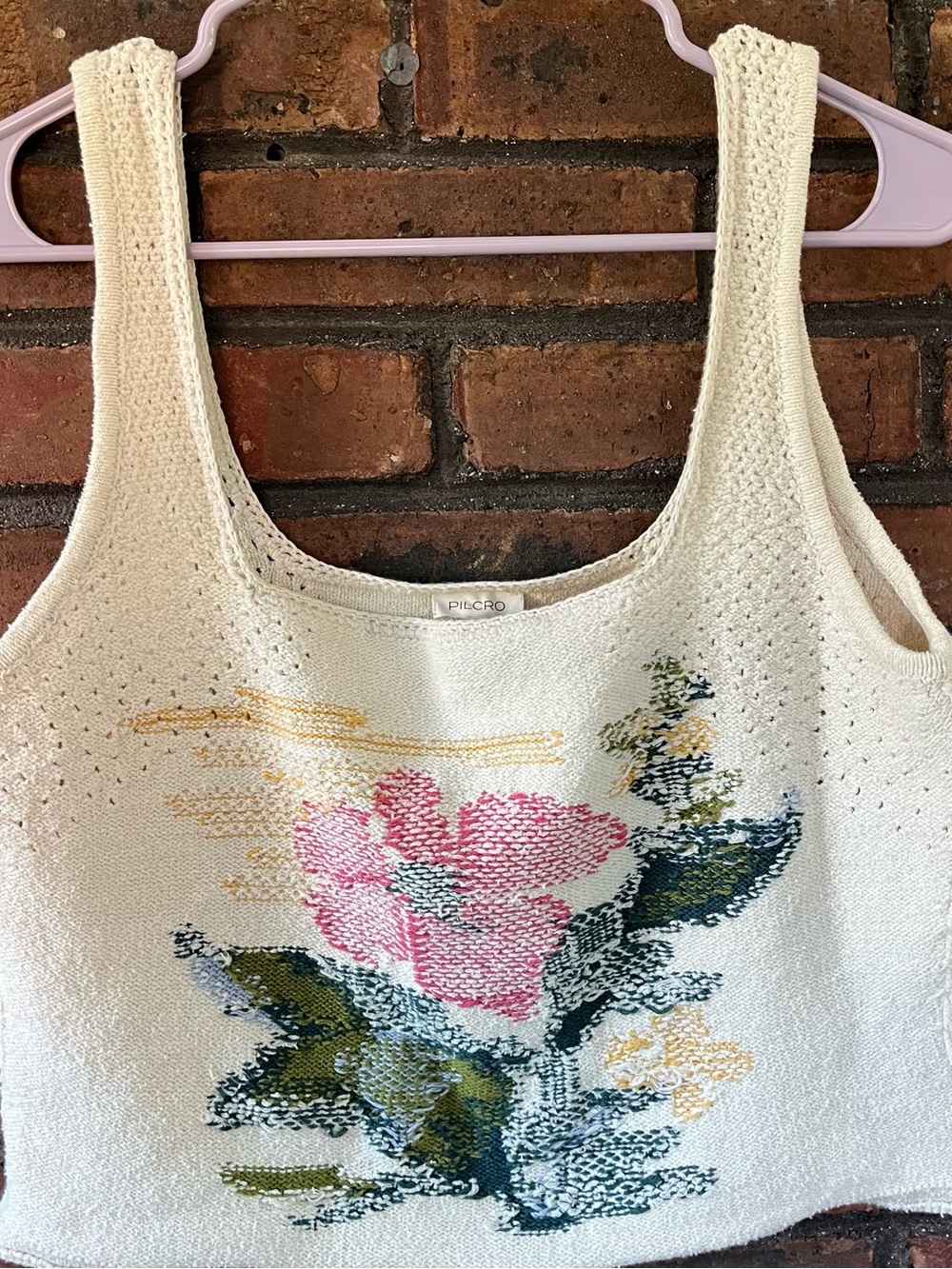 Anthropologie Pilcro Cream Floral Crewneck Sweater Tank